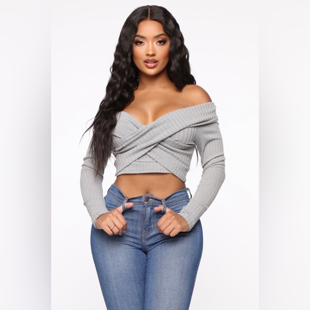 Fashion Nova: Cross My Way Top - Heather Grey NWOT